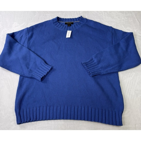 Banana Republic Sweater Mens L Blue Organic Cotton Crewneck Pullover NWT Ribbed - Picture 1 of 8